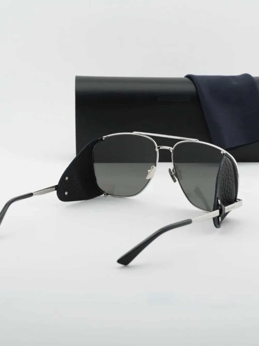 Saint Laurent SL653LEONLEATHERSPOILER001 Aviator Sunglasses - Silver/Black /Grey